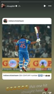 Ritika Sajdeh's Instagram story after Rohit's century in 2nd ODI vs ENG.